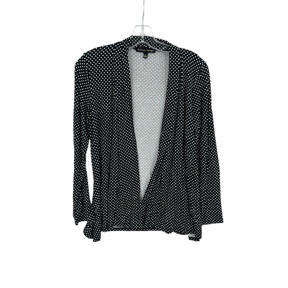 Always Indigo Polka Dot Open Cardigan Womens Size L Workwear Career Office Siren